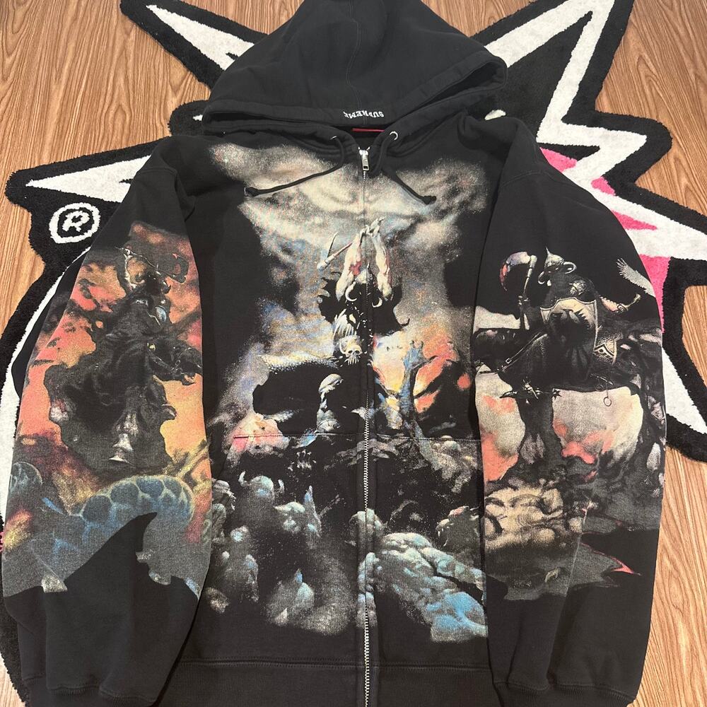 Supreme Frazetta Zip Up Hooded Sweatshirt – Black – XLarge – Brand New